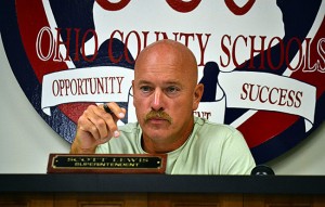 Scott Lewis attended his first school board meeting as Ohio County Schools superintendent Tuesday.