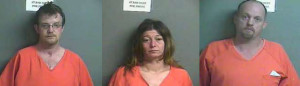 Three people were arrested Monday night in Fordsville after the Kentucky State Police discovered a meth lab while executing a search warrent, Those arrested, pictured L-to-R were: Jeffrey Smallwood, Crystal Warfield and Tracy Bratcher.