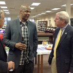 Former Major League Baseball player Darryl Strawberry, center, speaks with Kentucky State Senator Jerry Rhoads during the VIP meet and greet with Strawberry Friday evening before Strawberry began his program at OCHS.