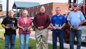 Local firefighters were recognized by Modern Woodmen, by representative Travis Camp, with an awards ceremony last week at Dairy Queen in Beaver Dam. Pictured L-to-R: Charlie Lacefield, Rosine Fire Dept.; Nikki Norton, Cromwell Fire Dept.; Travis Camp, Modern Woodmen; Chief Jeff Scott, Rockport Fire Dept. and Mark Shields, Beaver Dam Fire Dept.