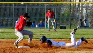 OC's Nate Morris slides into second for a stolen base during the Eagles' 3-2 win over Owensboro Thursday evening.