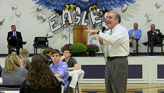 Kentucky Lieutenant Governor Jerry Abramson speaks to Ohio County High School Seniors at the "Close The Deal" event last week at OCHS.