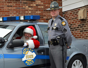 Sgt. Michael Webb and Santa Claus (Retired Tpr. Dick Parkos).