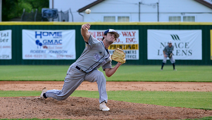 Eagle pitcher Jake Griffin delivers to the plate during Ohio County's 2-1 loss to Apollo in the 2015 Third Region tournament opening round Tuesday night.