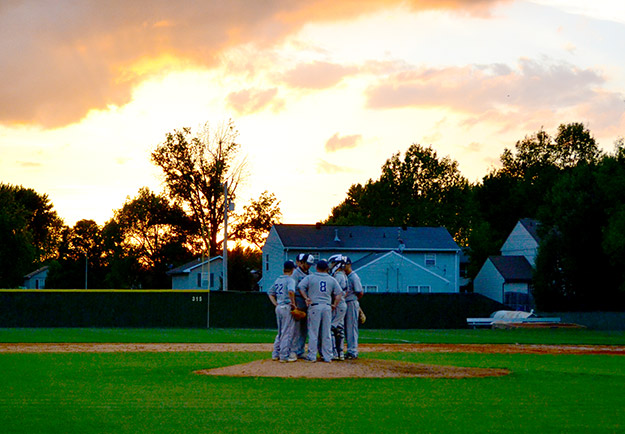 The Ohio County infield has a talk on the mound.