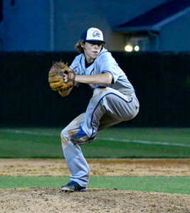 Ohio County senior relief pitcher Zach Johnson winds up during the Eagles' loss to Apollo in the opening round of the 2015 Third Region tournament.