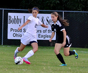 Lady Eagle Ashton Humphrey turns for a shot-on-goal.